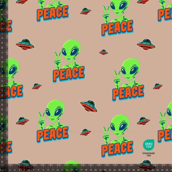 French Terry print med peace aliens i sand