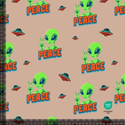 French Terry print med peace aliens i sand