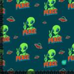 French Terry print med "peace" aliens - petrol