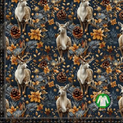 Jersey print med jule dådyr digitalprint jersey stof 220 g/m²
