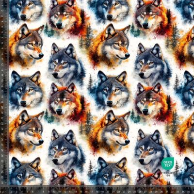 Jersey-print watercolor wolves 2 harmaan ja vaaleanruskean sävyissä