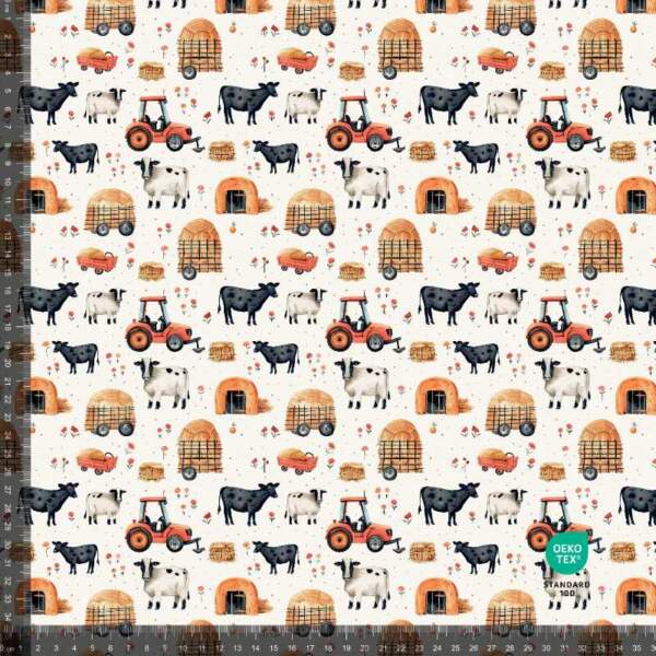 French Terry print with cute farm theme 3