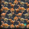 French Terry -printti dinosauruksilla, tumma meleerattu, 235 g/m²