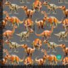French Terry -printti dinosauruksilla, vaalea meleerattu, 235 g/m²