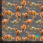 French Terry print with dinosaurs - light mottled