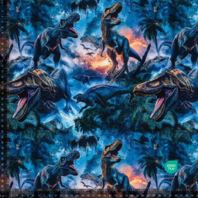 French Terry print with prehistoric dinosaurs, 235 g/m², 160 cm wide