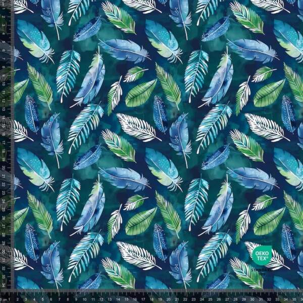 Jersey -digiprintti höyhenillä ja lehdillä, 220 g/m², 160 cm