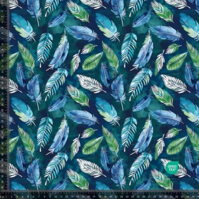 Jersey -digiprintti höyhenillä ja lehdillä, 220 g/m², 160 cm