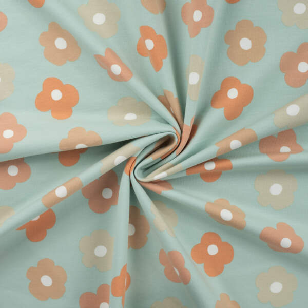 Ranskalaista froteeta retro-kukilla - Dusty Blue