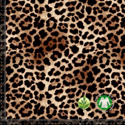 Bambus jersey print med leopard i digitalprint, GOTS-certificeret metervare