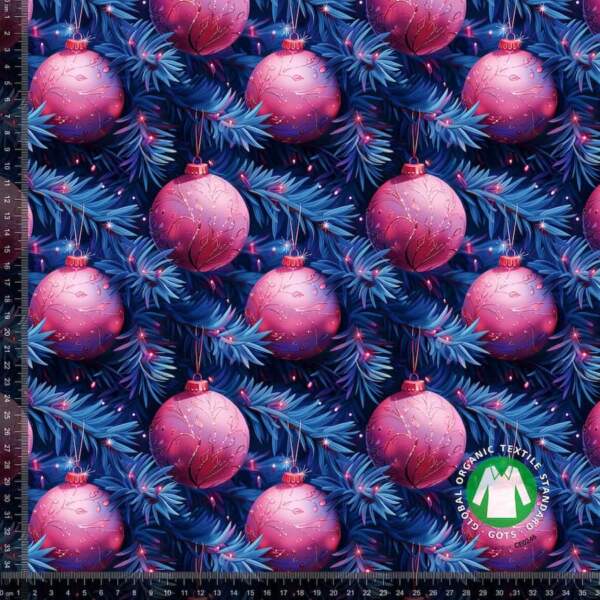 Lightning bulbs - measurement-min-min Jersey print with bright pink Christmas balls