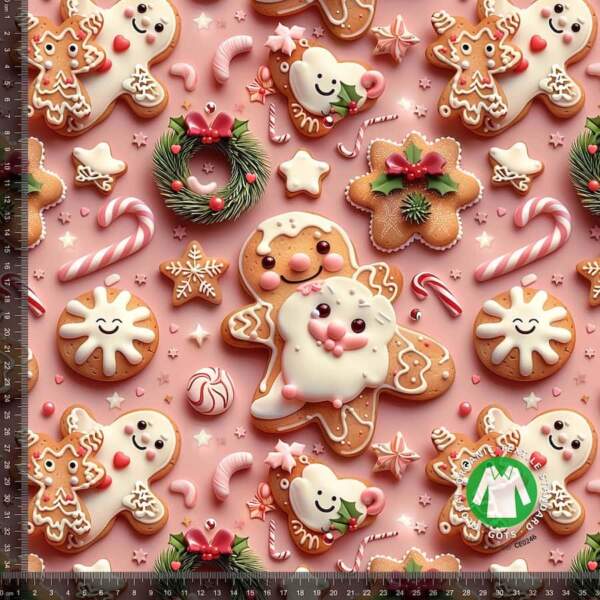 Jersey print with Christmas cookies - pink