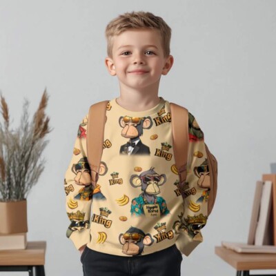 Detail of BORED APE print on beige french terry, 235 g/m²