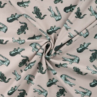 Bomulds jersey med alligatorer - Beige digitalprint jersey med print