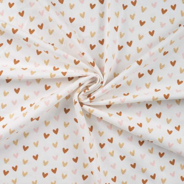 Bomulds jersey print med små hjerter - Glitter i hvid digitalprint jersey stof