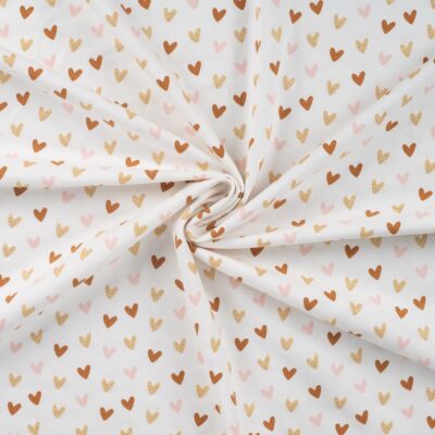 Bomulds jersey print med små hjerter - Glitter i hvid digitalprint jersey stof
