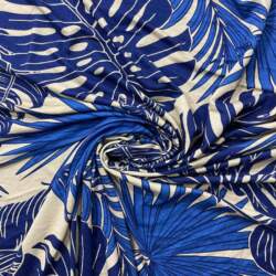 Viscose jersey with blue leaves