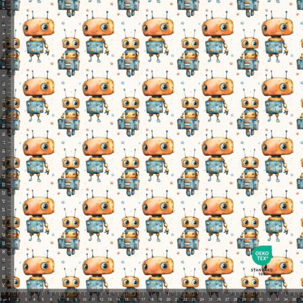 French Terry with cute little robots