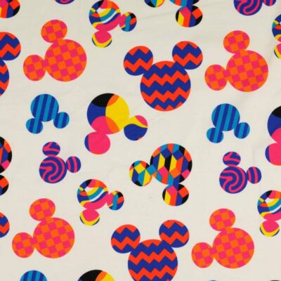 Jersey print med Mickey Mouse hoveder på hvid bund, 200 g/m²
