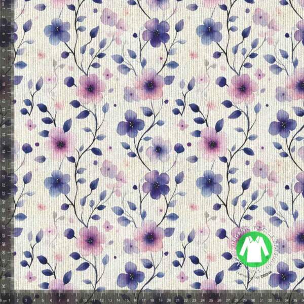 Rib jersey print med elegante blomster i lilla, 240 g/m²