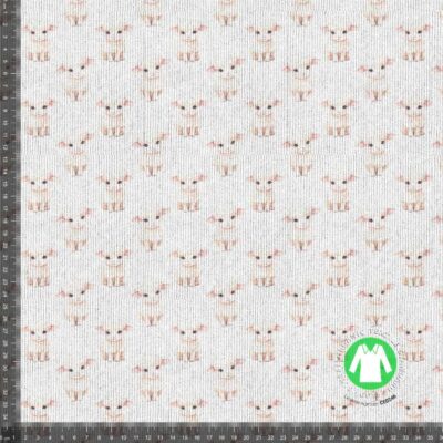 Rib jersey print med søde får i hvid og light pink - 240 g/m²