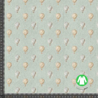 Rib jersey print med søde balloner i mint - 240 g/m²