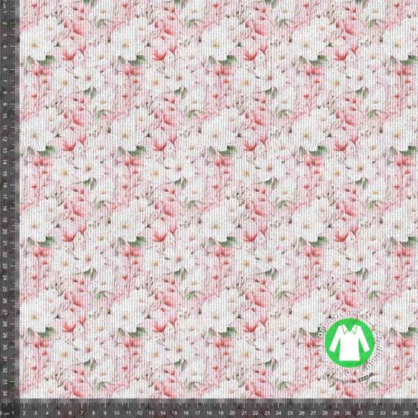 Rib jersey print med forårsblomster i lyserød, 240 g/m²