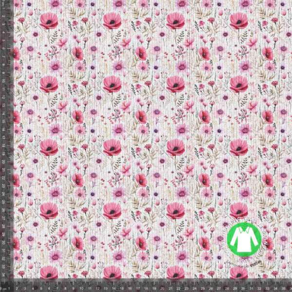 Rib jersey print med lyserøde blomster, 240 g/m²