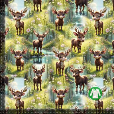 Jersey print med søde små elge - digitalprint jersey stof 220 g/m²