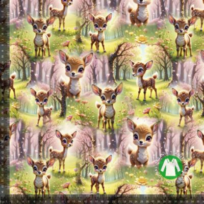 Jersey print med søde bambier i digitalprint på bomuld/lycra