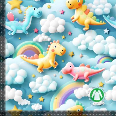 Jersey print med farverige dinoer 3 i digitalprint jersey, 220 g/m²