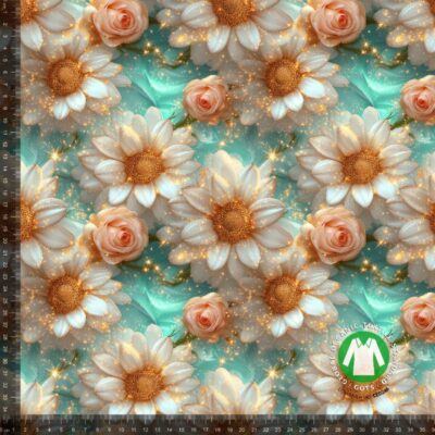 Jersey print med dahlia og guldstøv digitalprint jersey 220 g/m²