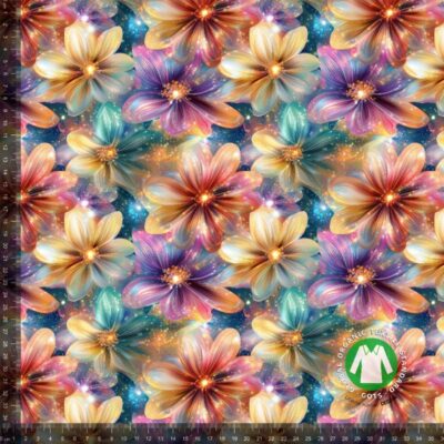 Digitalprint jersey stof med glitrende flerfarvede blomster