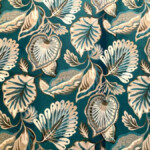 Jacquard loom with elegant leaves - petrol