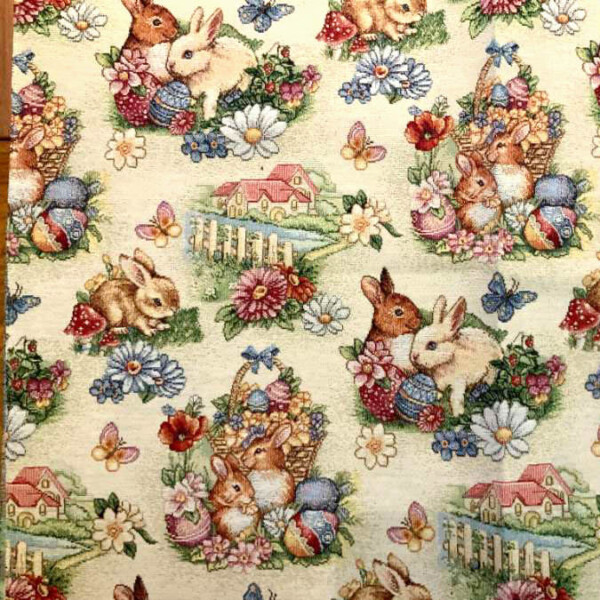 Gobelin9_optimoitu Jacquard-kudottu gobeliinikangas kaniinikuviolla, monivärinen, 140 cm leveä