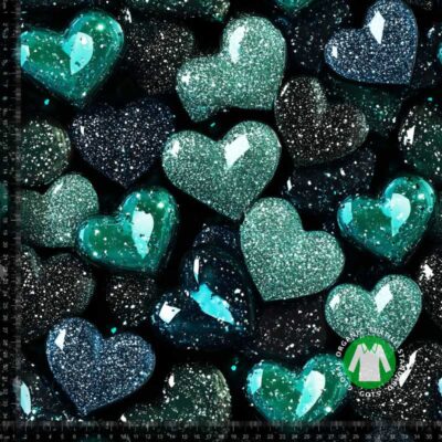 Jersey print med diamant hjerter i sort og grøn – jersey stof med print 220 g/m²