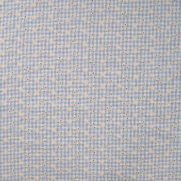 Seersucker with embroidered flowers - blue