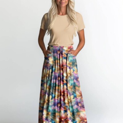 Jersey print med glimtende multifarvede blomster - Image 2
