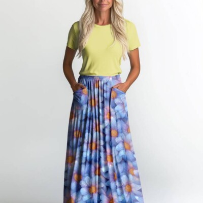 Jersey print med med lysende lilla blomster 3 - Billede 2