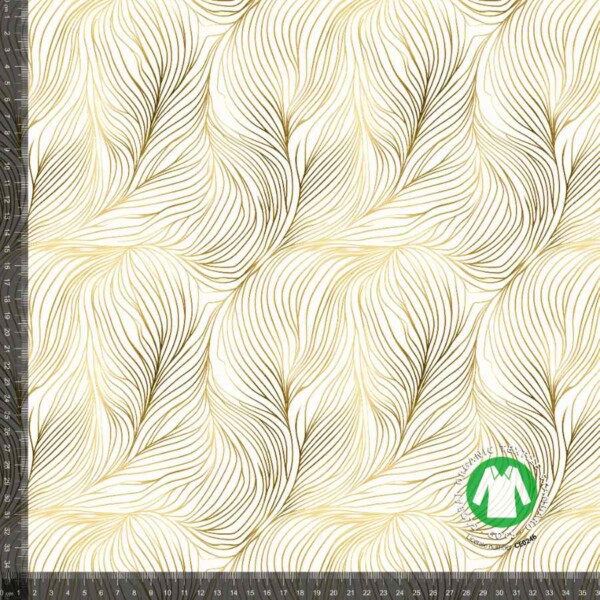 Jerseyprintti leaf line art gold, digiprintti jersey-kangas 220 g/m²