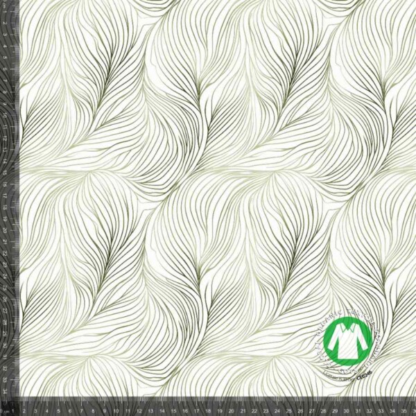 Painettu jersey leaf line art - green, digiprintti 220 g/m²
