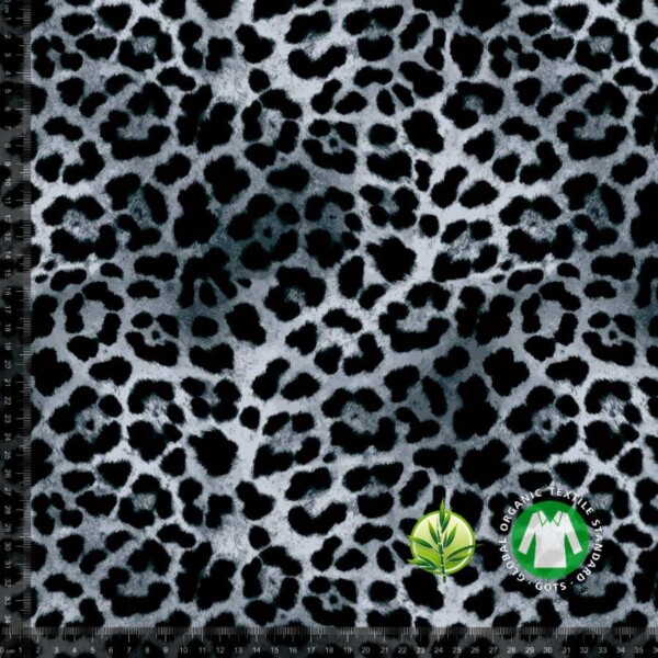 Bambu jerseyprintti leopardikuviolla, harmaa, digiprintti jersey, 220 g/m²