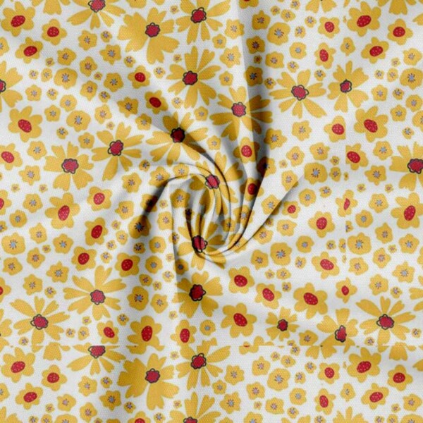 Canvas print med små blomster i gul, 100% bomuld, 230 g/m²