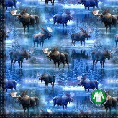 Jersey print with natural moose - blue