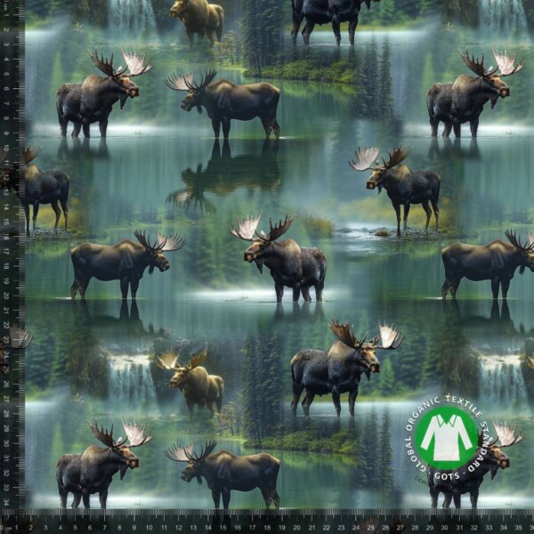 Mooses green - measurement. Jersey print med naturlige elge - grøn