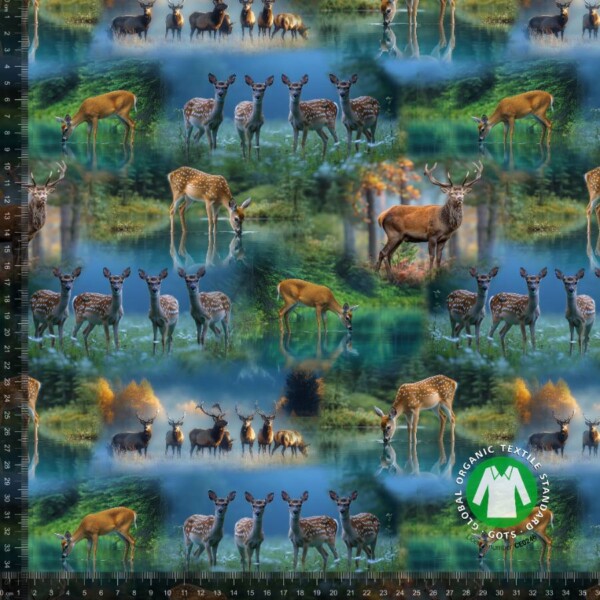 Jersey print med natur hjorte i bomuld/lycra, 220 g/m²