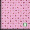 Rib-jersey printti kirsikoilla - pinkki 240 g/m² ja 35-45 cm leveys (putkineulos)