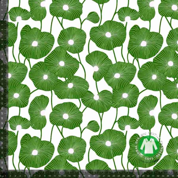 Jersey print med valmuer grøn digitalprint i 220 g/m² og 160 cm bredde