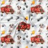 Yksityiskohta dalmatialaiset ja paloautot -printistä puuvillajerseyssä