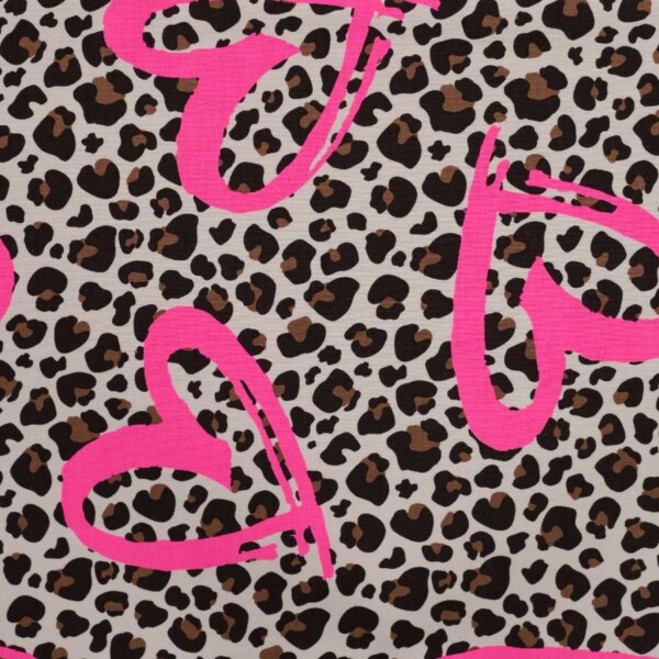 French Terry print leopard og hjerter i bomuld lycra